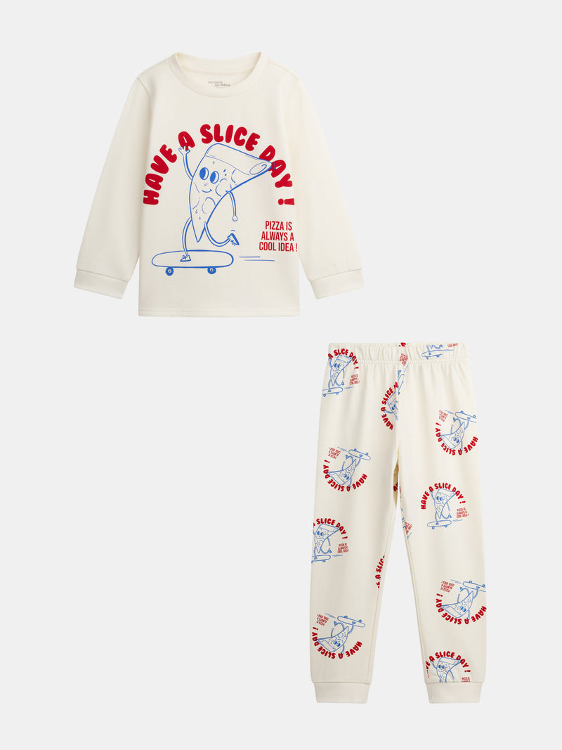 2-teiliger Fleece-Schlafanzug mit Aufdruck "Have a Slice Day!" für Jungen