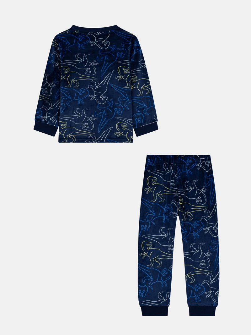 Pyjama 2 pièces en velours extensible imprimé dinosaures pour enfant garçon