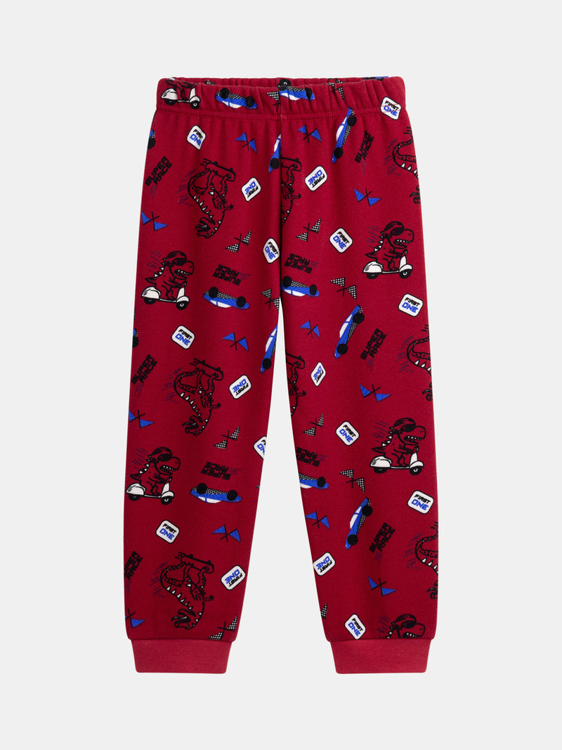 Zweiteiliges Samt-Pyjama mit Rennwagenmuster für Jungen