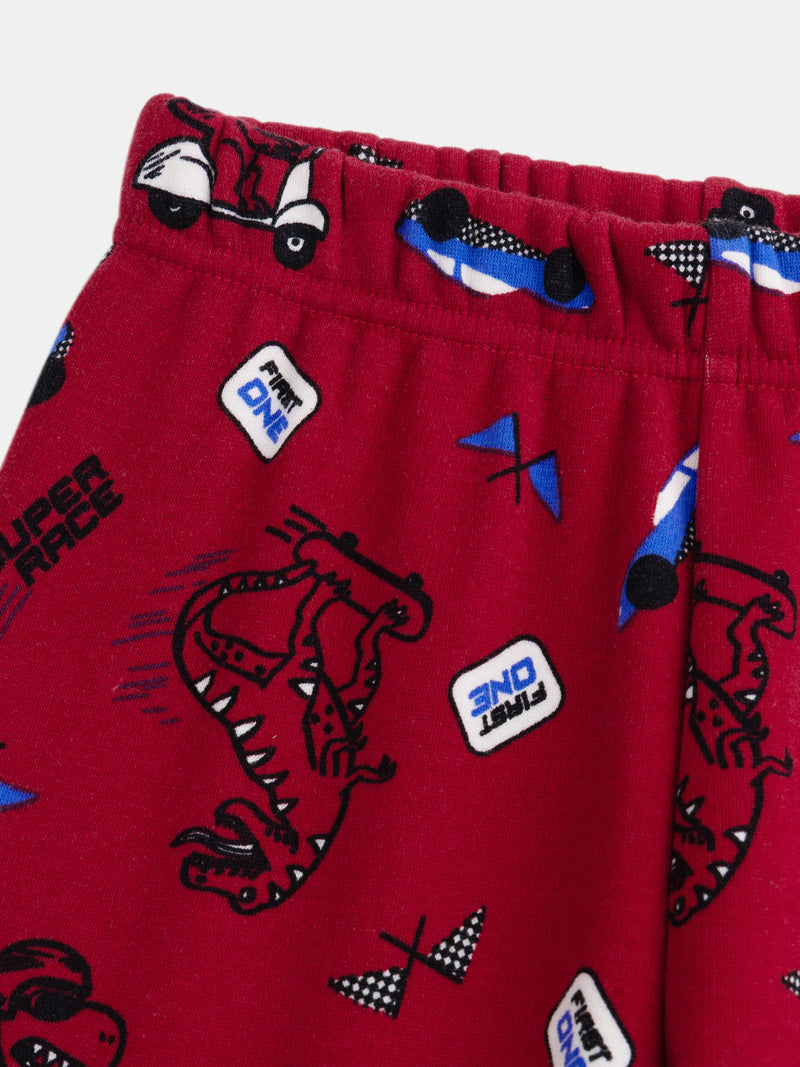 Zweiteiliges Samt-Pyjama mit Rennwagenmuster für Jungen