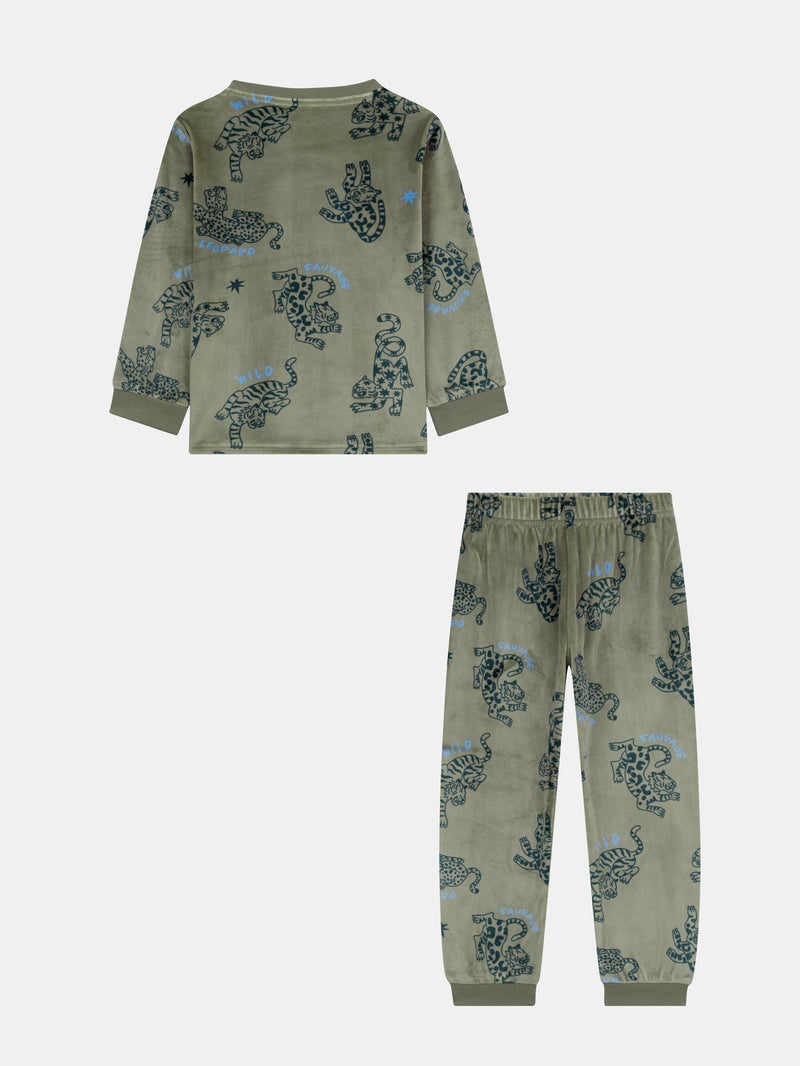 2-teiliges Pyjama aus dehnbarem Velours mit Leopardenprint für Kinder Jungen