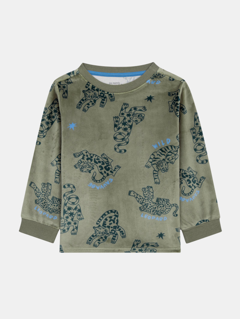 2-teiliges Pyjama aus dehnbarem Velours mit Leopardenprint für Kinder Jungen