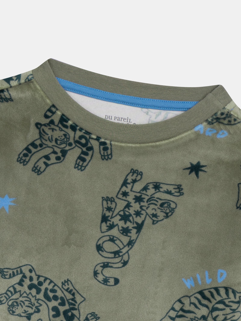 2-teiliges Pyjama aus dehnbarem Velours mit Leopardenprint für Kinder Jungen