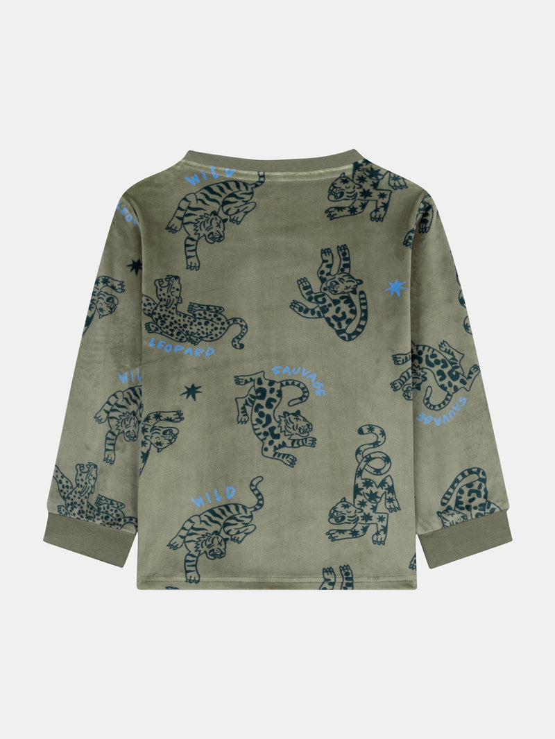 2-teiliges Pyjama aus dehnbarem Velours mit Leopardenprint für Kinder Jungen