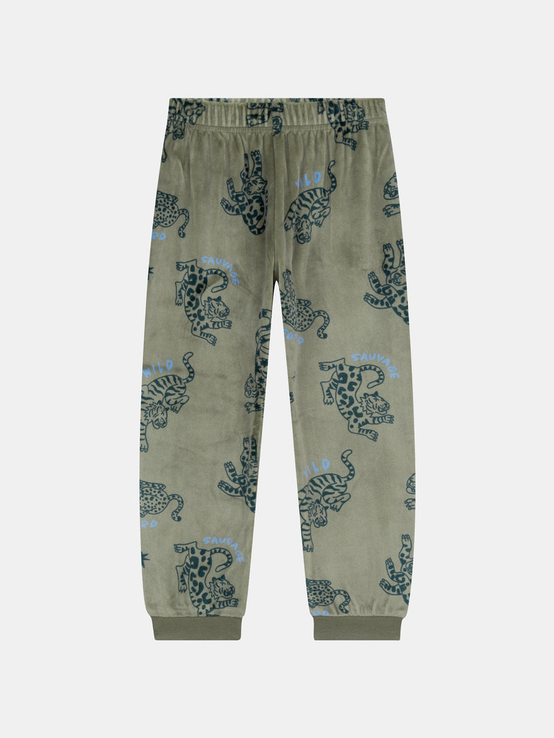 2-teiliges Pyjama aus dehnbarem Velours mit Leopardenprint für Kinder Jungen