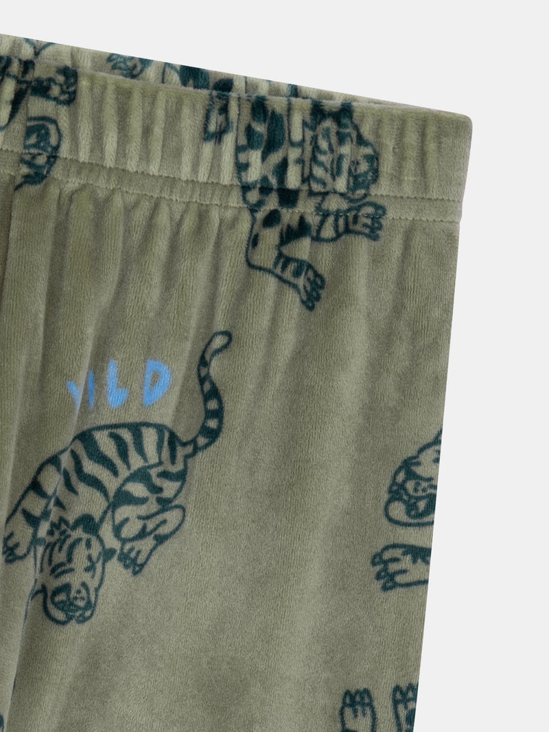 2-teiliges Pyjama aus dehnbarem Velours mit Leopardenprint für Kinder Jungen