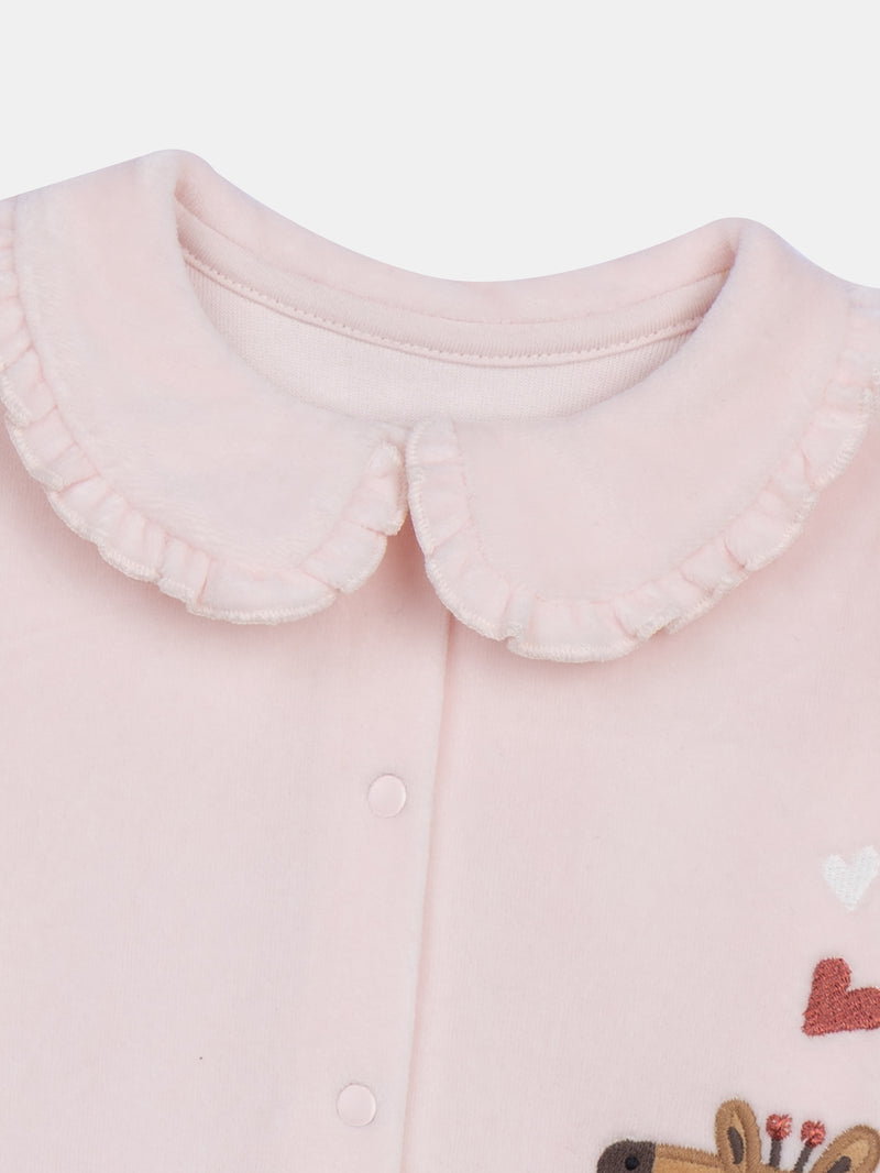 Rosa Plüschschlafanzug mit Giraffe und Panda für Mädchen