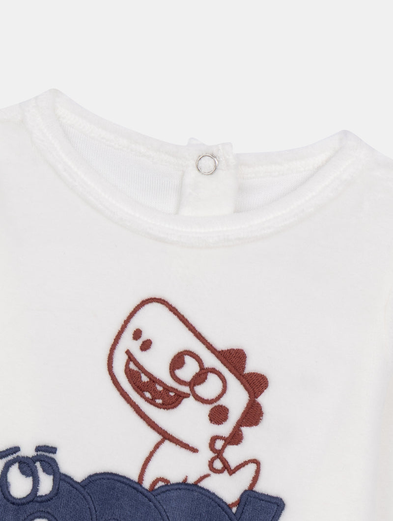 Pyjama 2 pièces en velours dinosaure et rayures pour bébé garçon