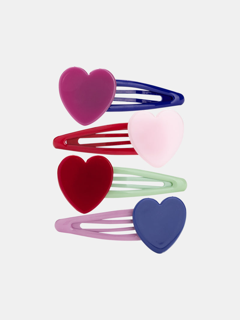 Lot de 4 barrettes multicolors et coeurs pour fille
