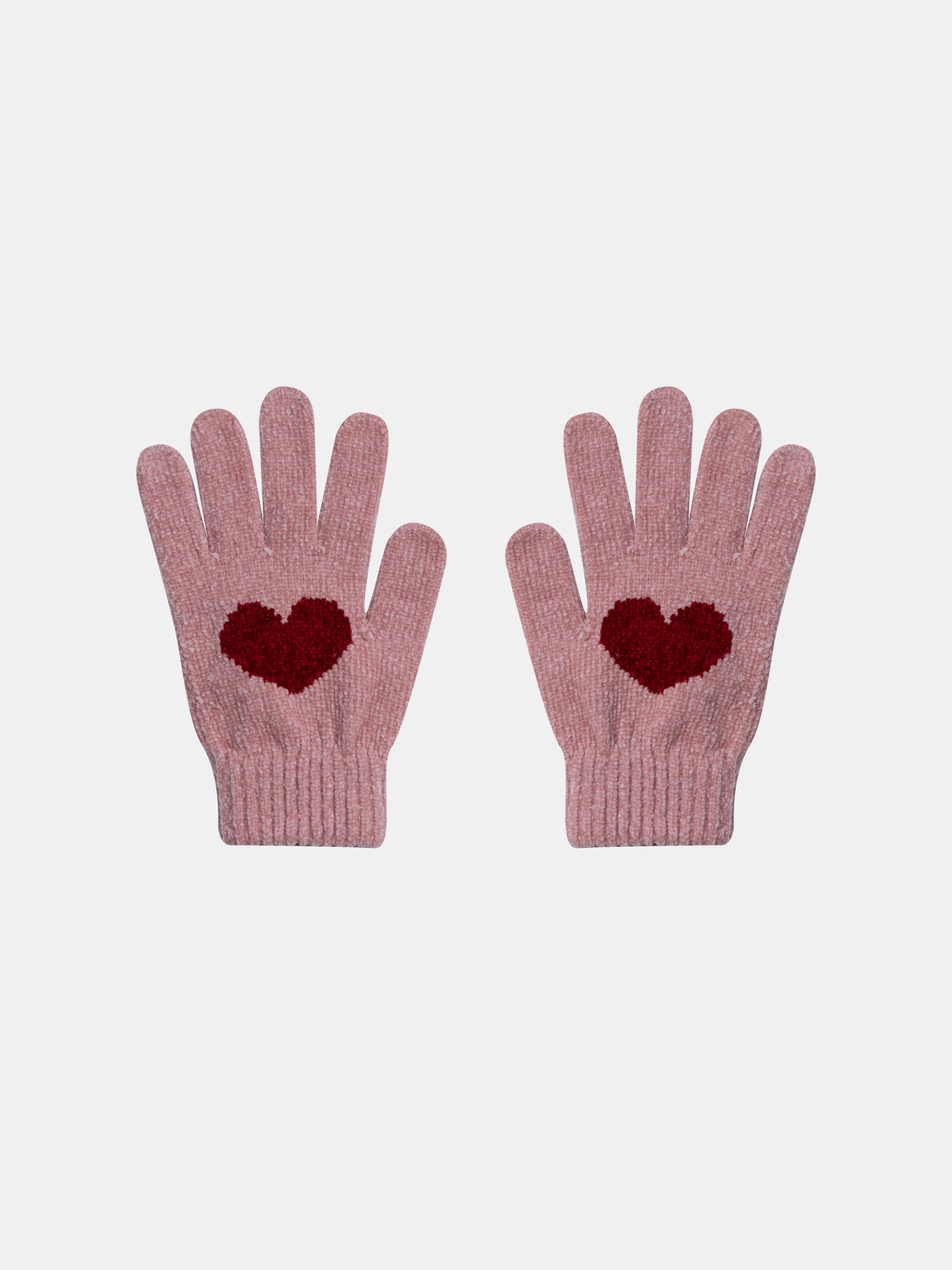 Rosa gestrickte Handschuhe mit rotem Herz für Mädchen