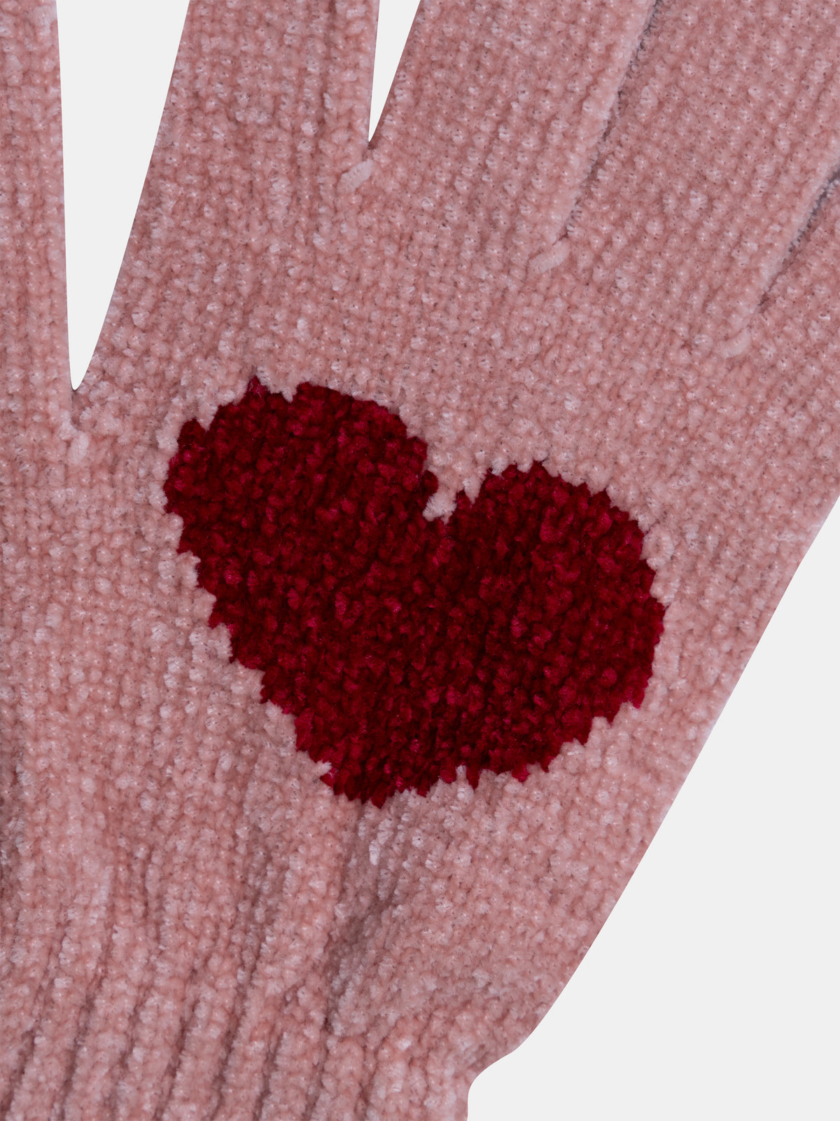 Rosa gestrickte Handschuhe mit rotem Herz für Mädchen