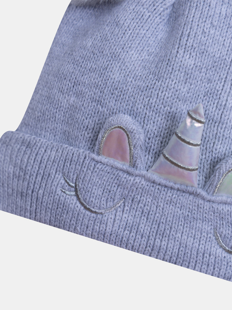 Grau Unicorn Mütze für Mädchen
