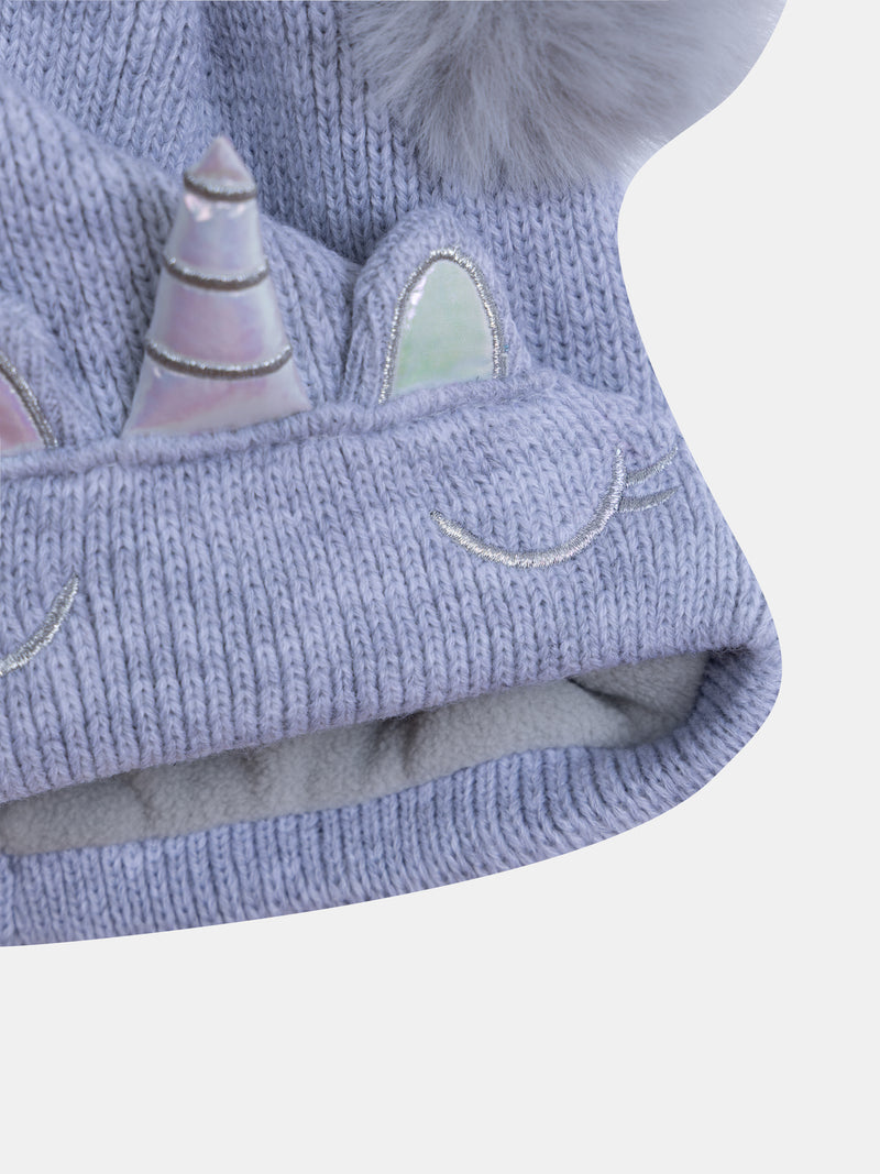 Grau Unicorn Mütze für Mädchen