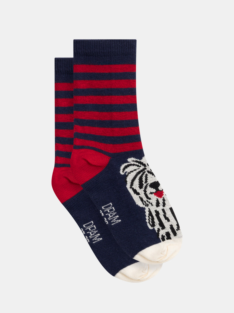 Gestreifte Socken mit Hundemotiv für Jungen