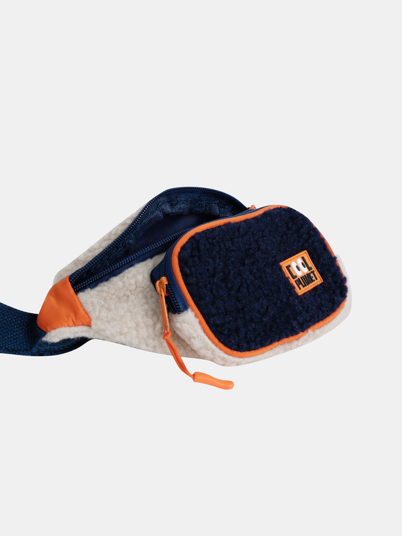 Beige Gürteltasche mit Kunstfell und dreifarbiger Zusammenstellung für Jungen