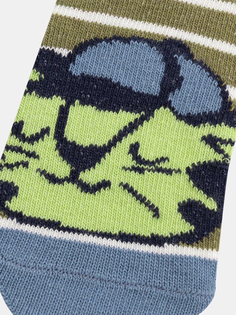 Socken mit bunten Streifen und Tiermotiven für Baby-Jungen