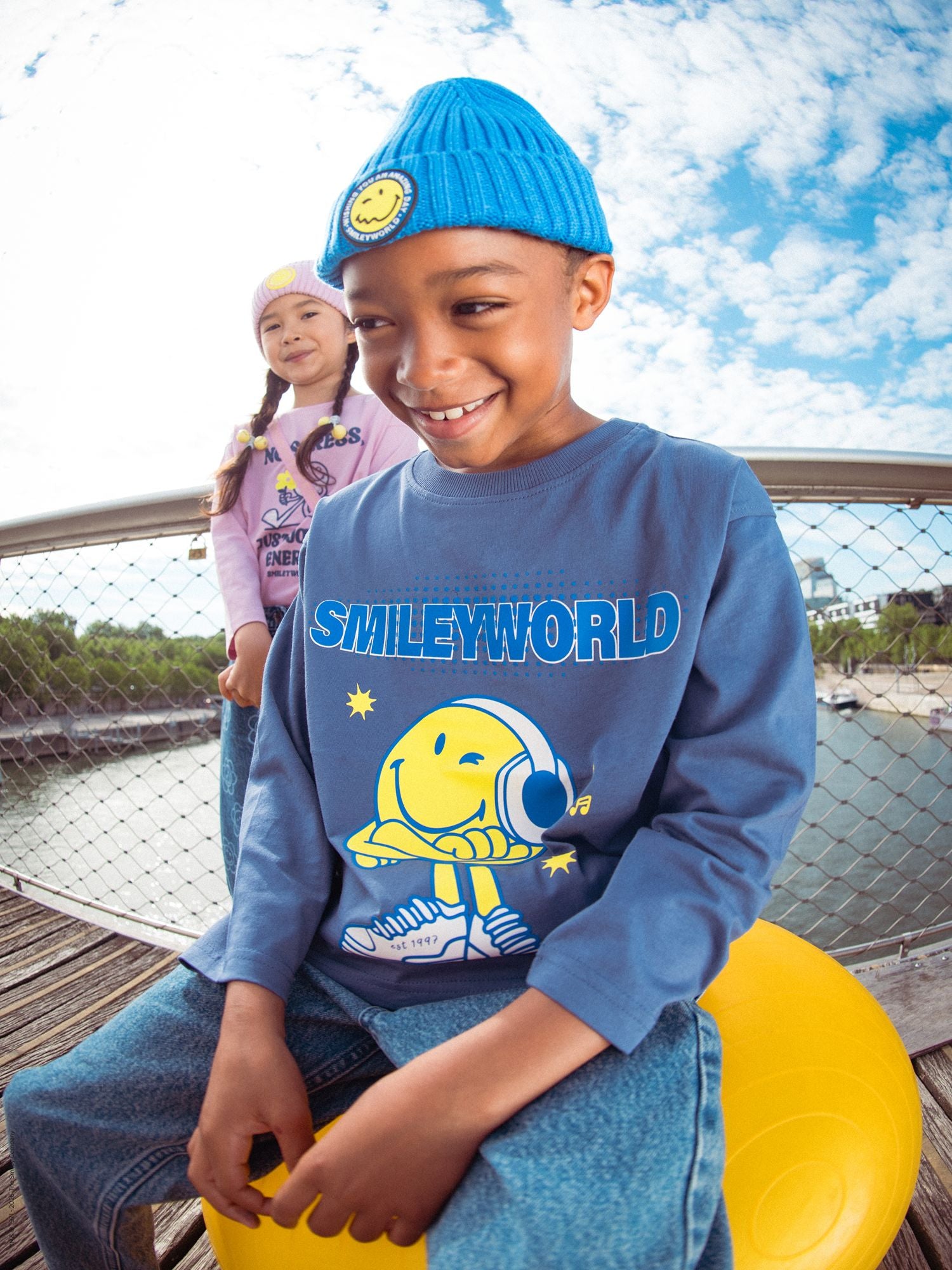Blaues langärmliches T-Shirt mit SMILEYWORLD-Druck für Jungen
