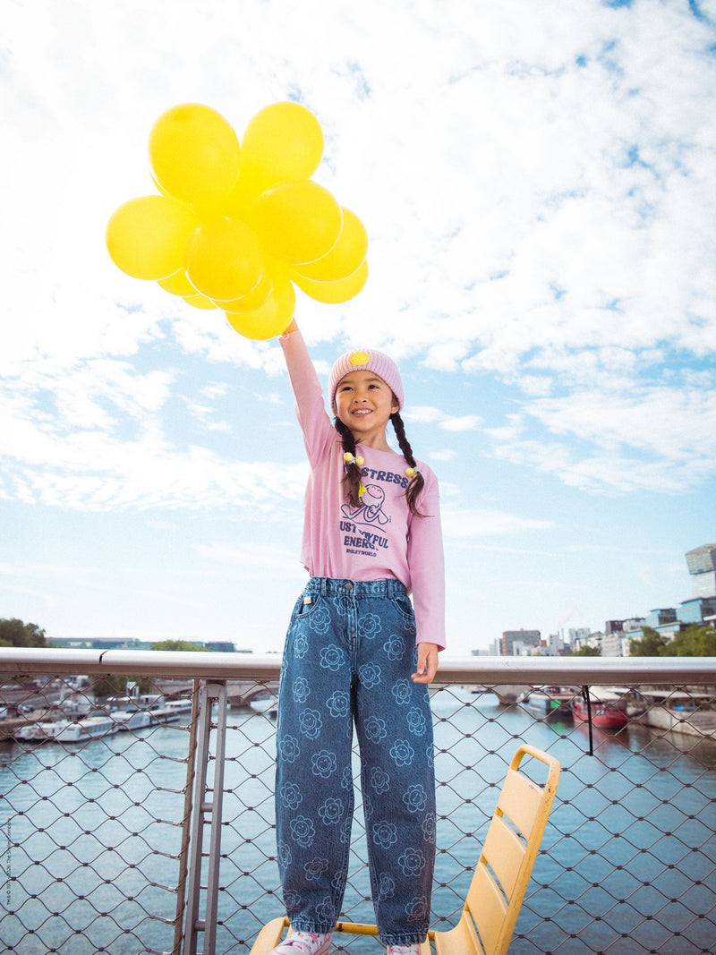 Jean bleu à imprimé SMILEYWORLD fleurs pour fille
