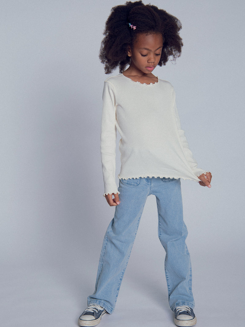 T-shirt écru à manches longues pour fille