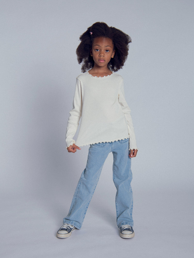 T-shirt écru à manches longues pour fille