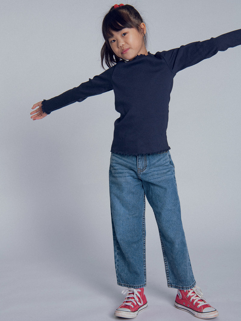 T-shirt marine à manches longues pour fille
