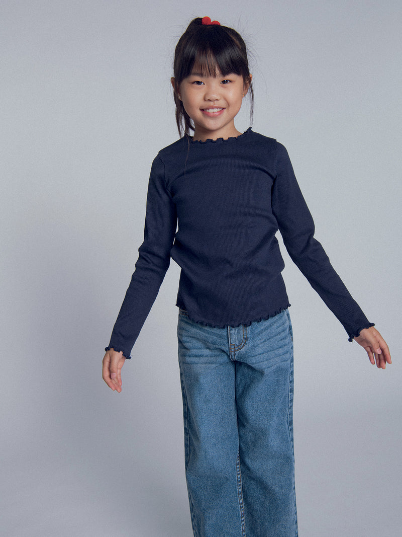 T-shirt marine à manches longues pour fille