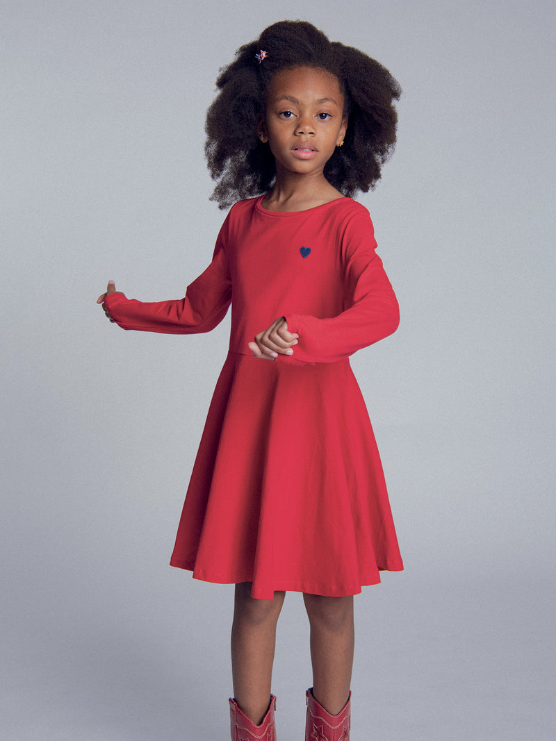 Robe rouge broderie coeur pour fille