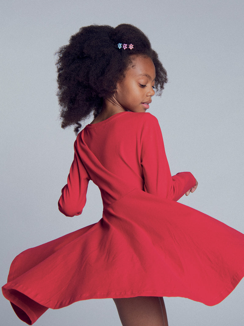 Robe rouge broderie coeur pour fille