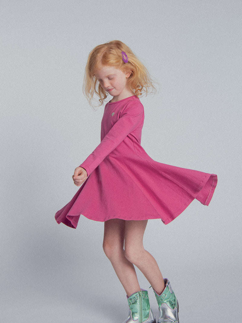 Robe rose broderie coeur pour fille