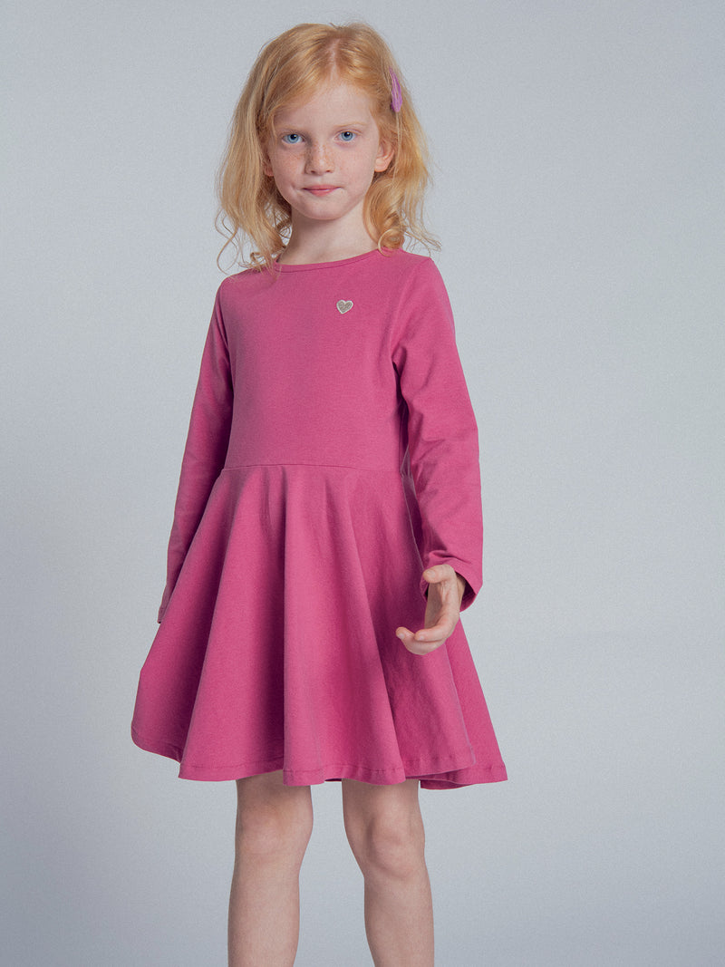 Robe rose broderie coeur pour fille
