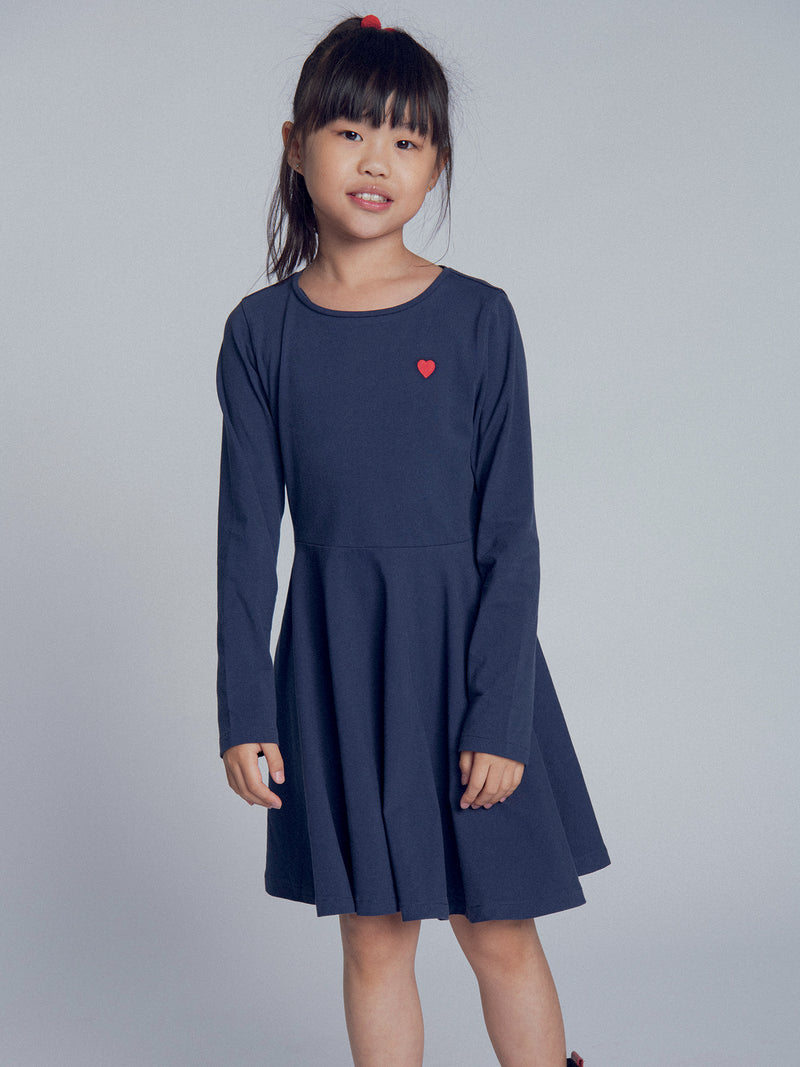 Robe marine broderie coeur pour fille