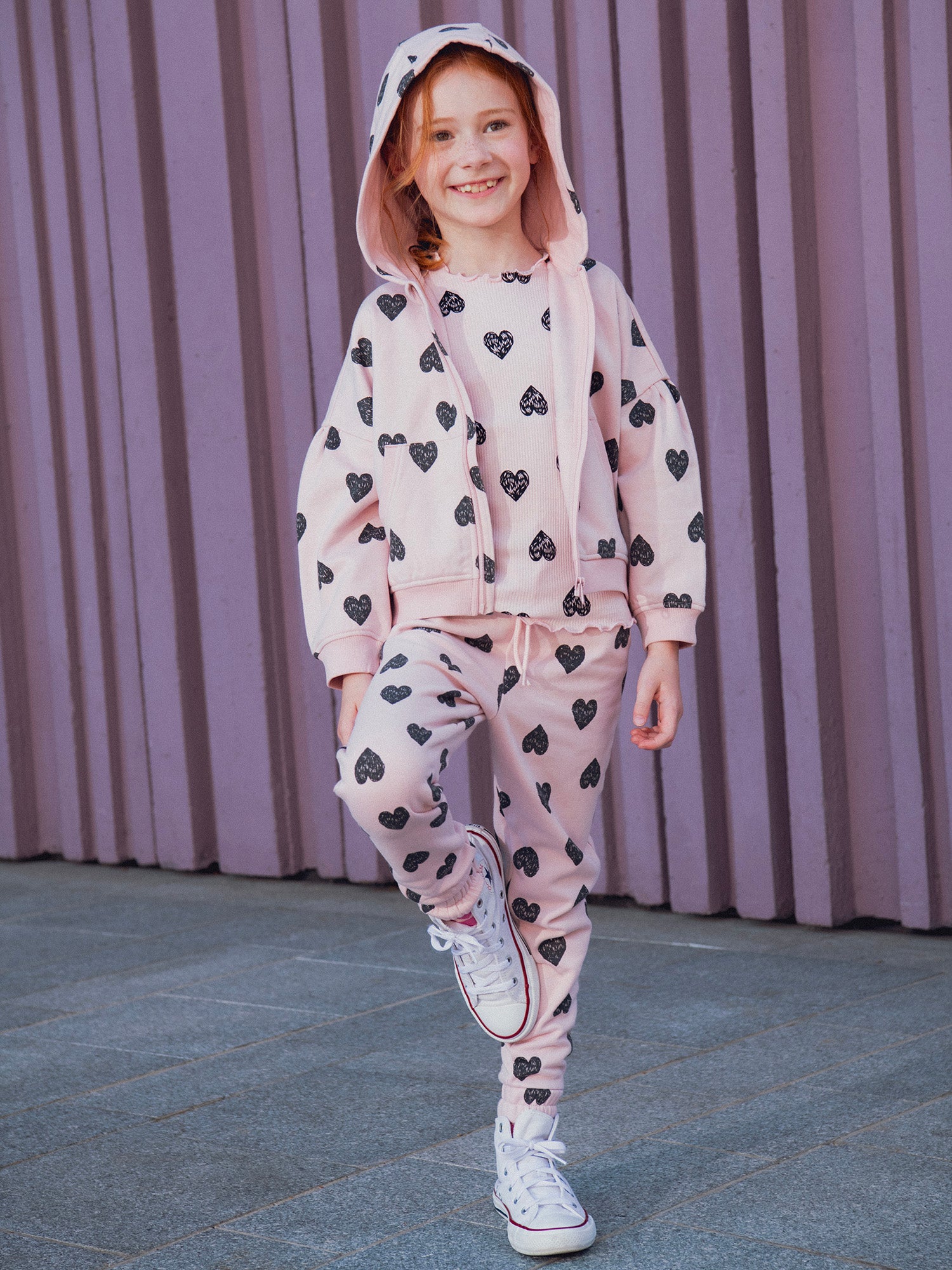 Bas de jogging rose imprimé coeur pour fille