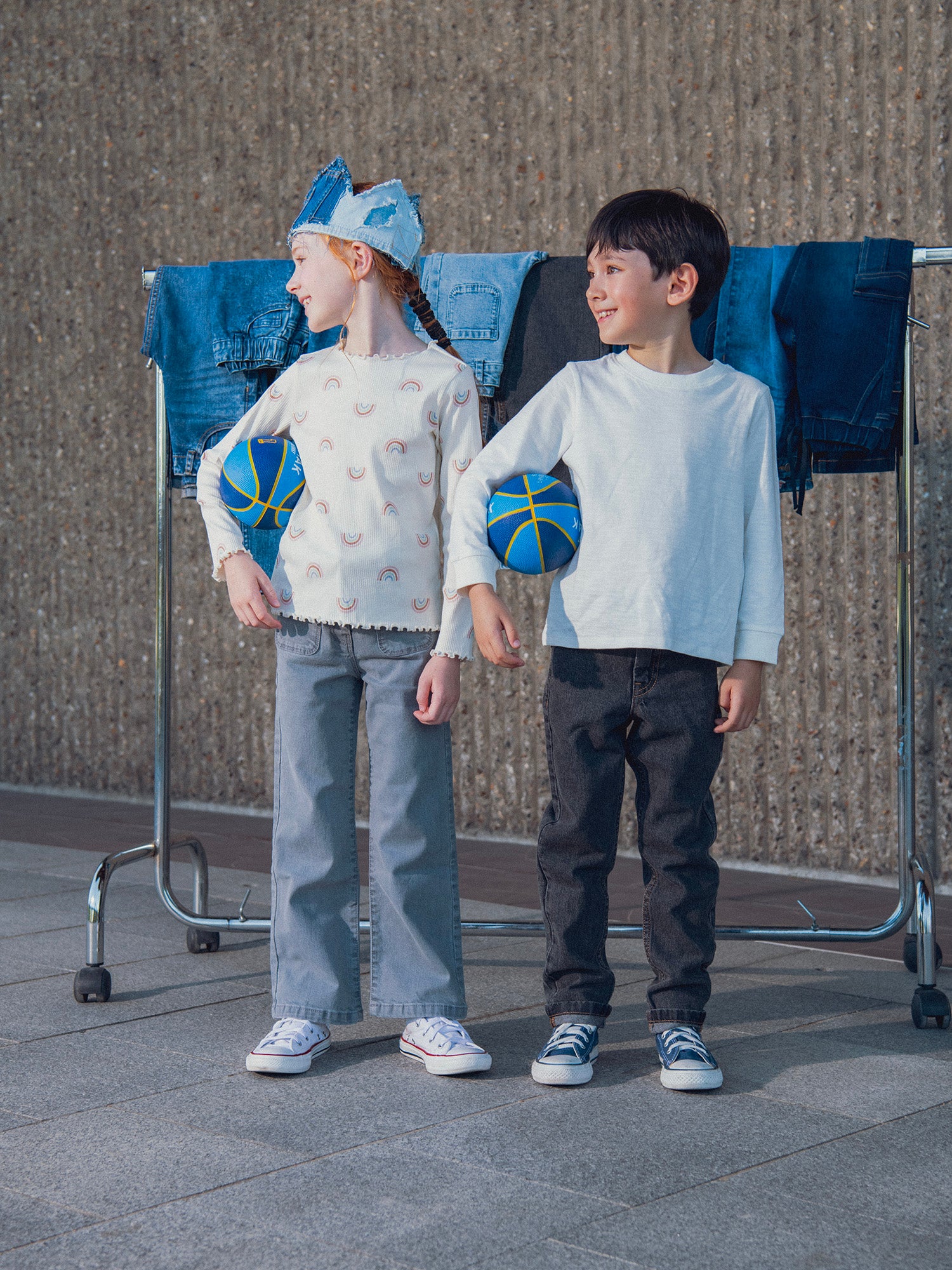 Jean en denim gris a poches pour fille