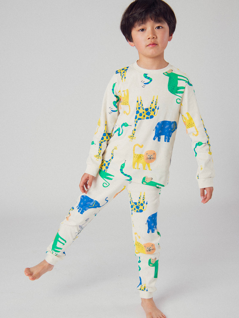 Pyjama 2 pièces champagne à imprimé animaux de la jungle pour enfant garçon