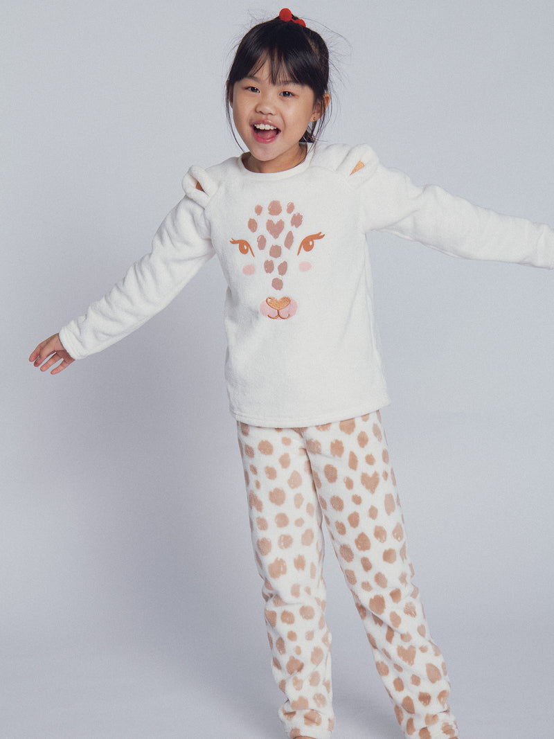 Cremefarbener Pyjama "Leopardkopf" für Mädchen