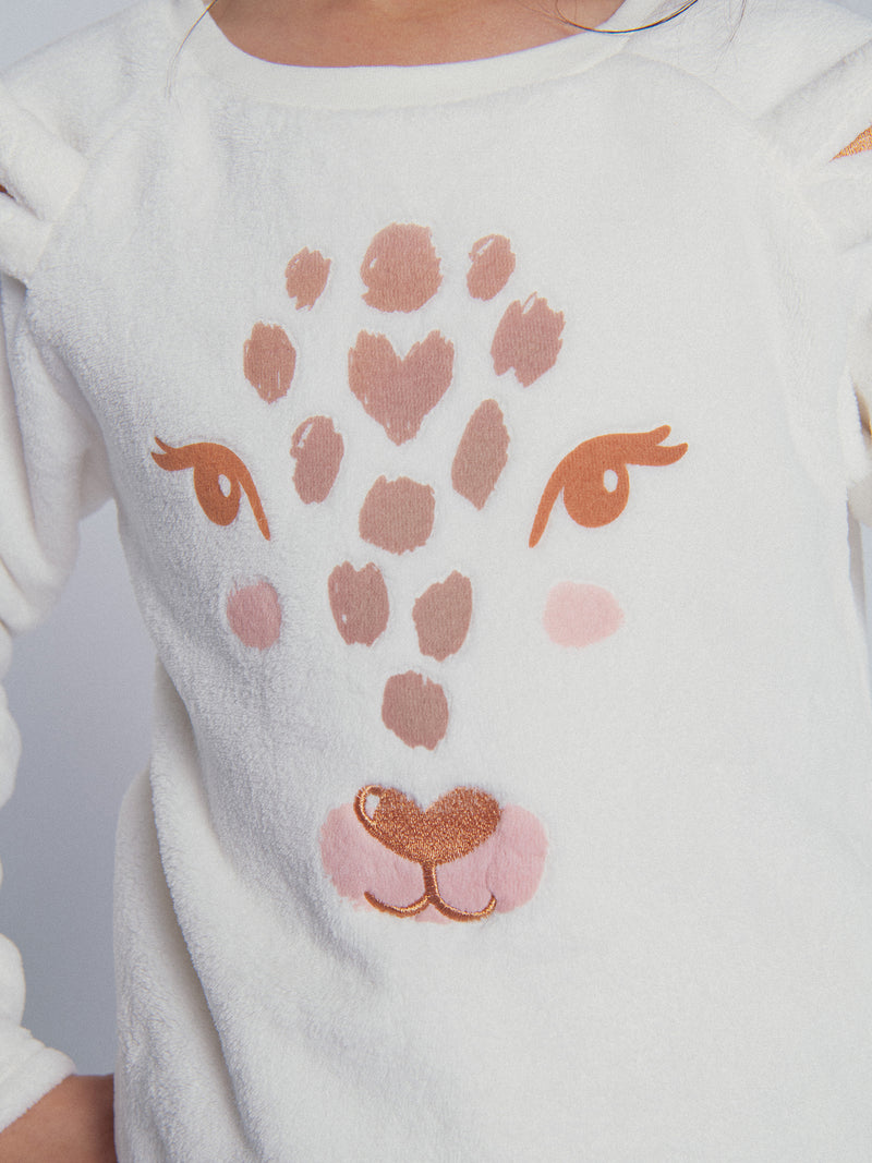 Cremefarbener Pyjama "Leopardkopf" für Mädchen