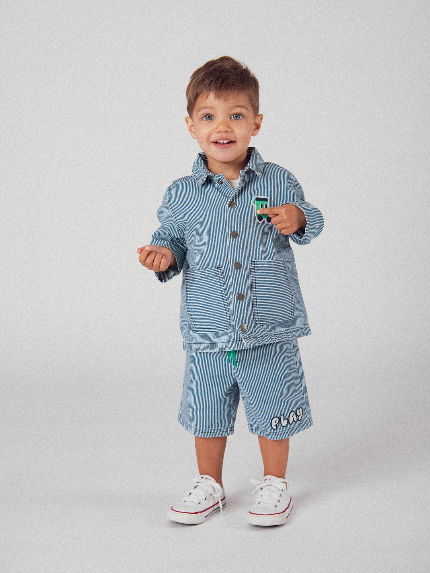 Gestreifter Denim-Shorts "Play" Blau und Ecru für Jungen