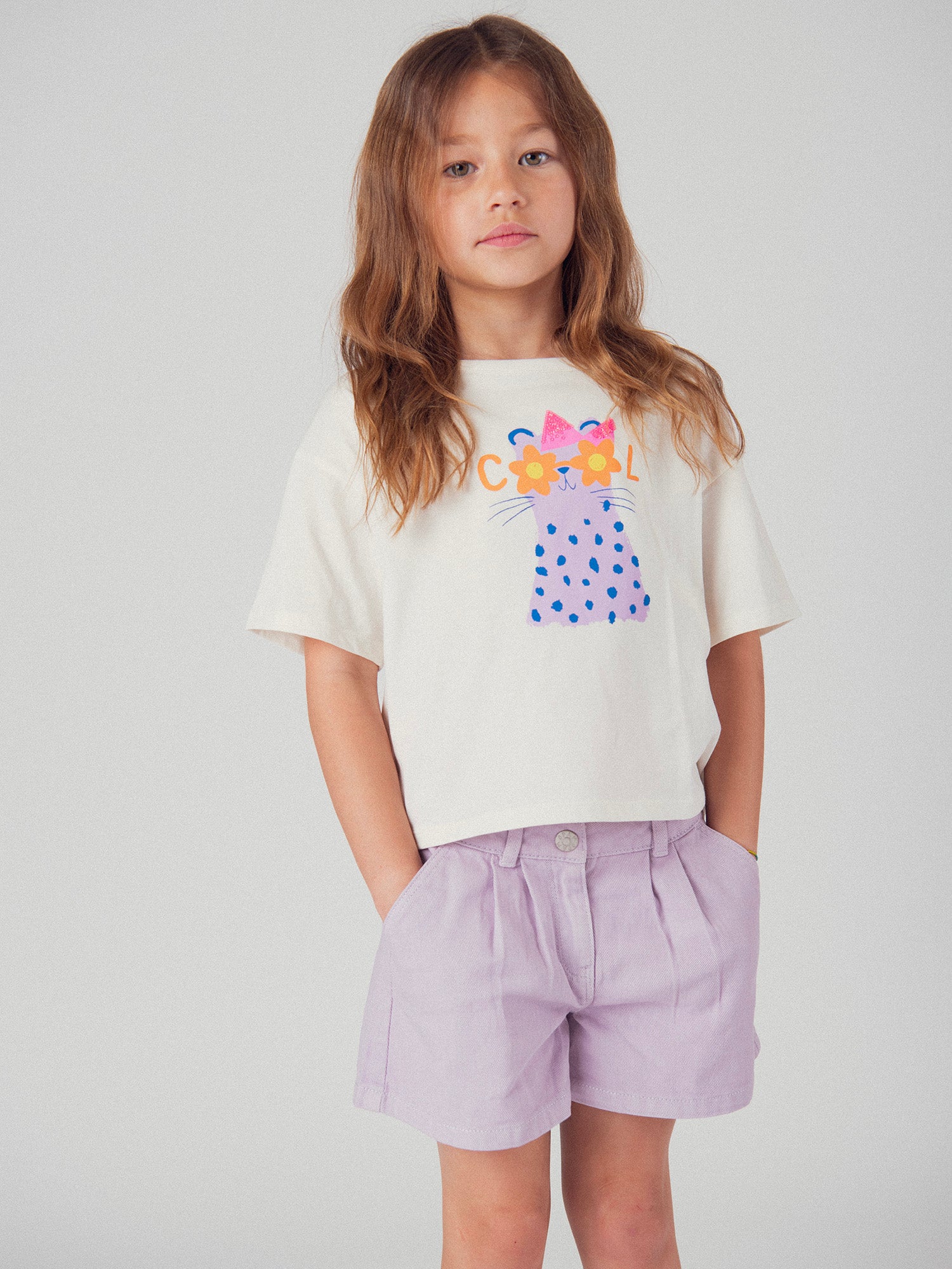 Short violet à poches pour fille