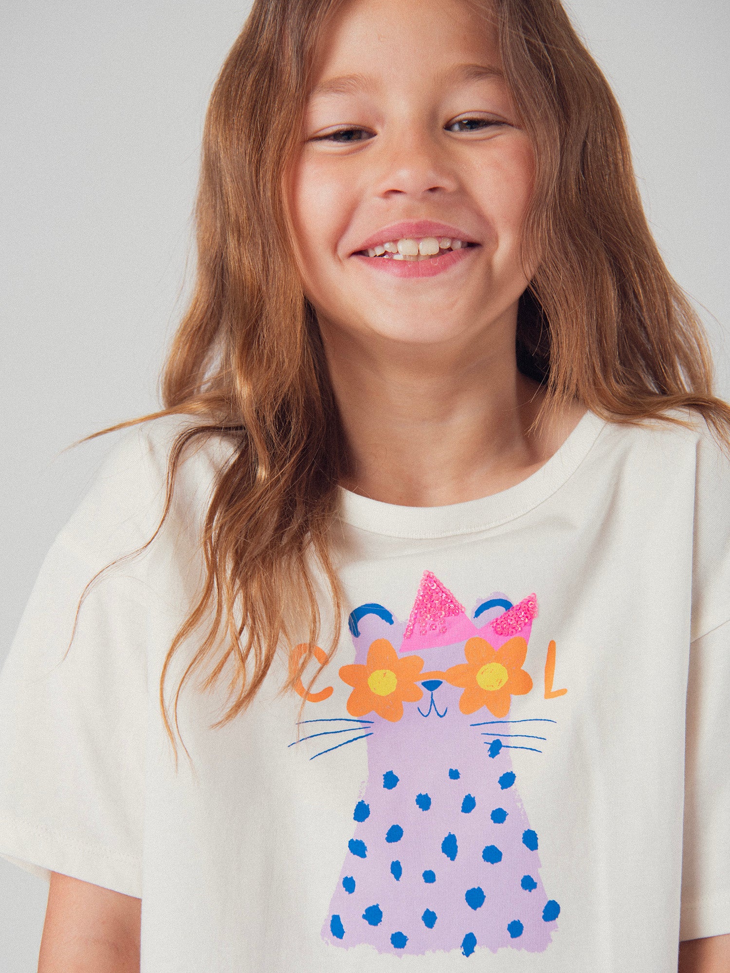 T-shirt écru à animation animale pour fille