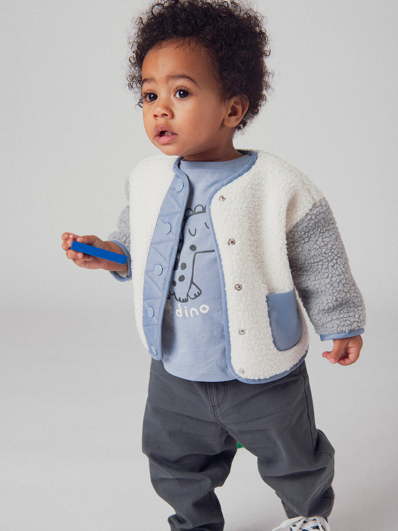 Weicher zweifarbiger "Dinosaurier" Cardigan für Jungen