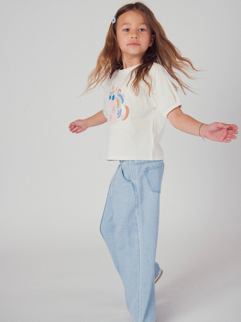 Ecru T-Shirt mit Einhornkopf-Animation für Mädchen