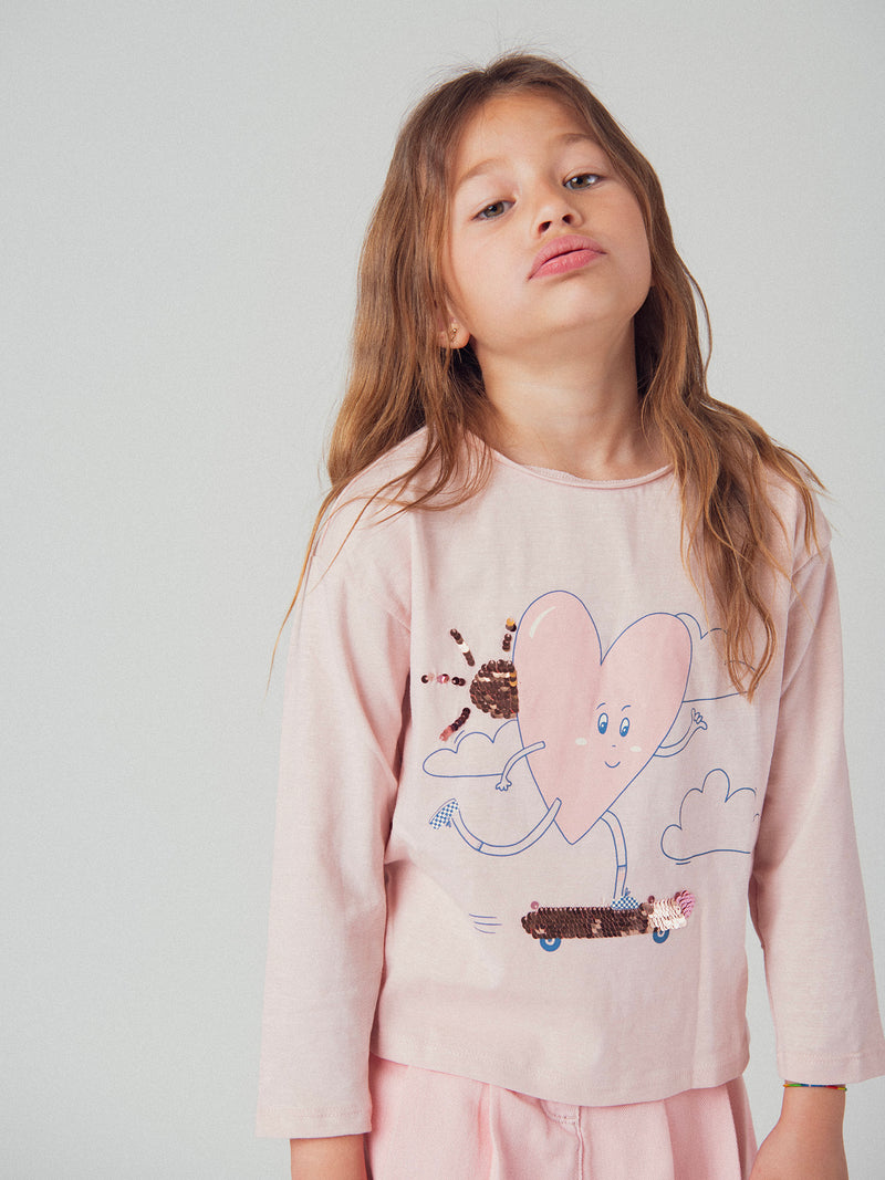 Helles rosa Langarmshirt mit Herzmotiv für Mädchen