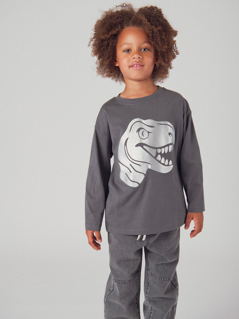 Graues T-Shirt mit Dinosaurierkopfanimation für Jungen
