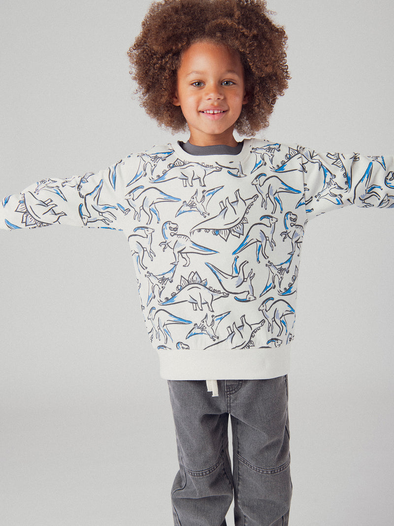 Ecru Sweatshirt mit Dinosaurierdruck für Jungen