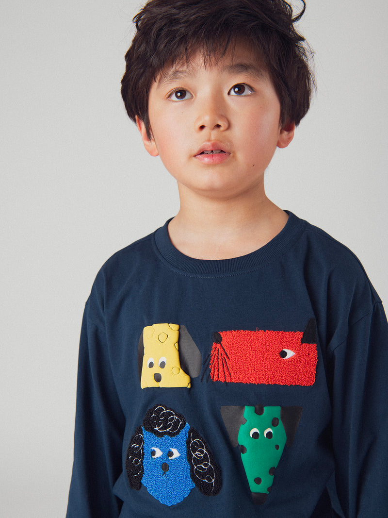 Navyblaues T-Shirt mit Hundekopf-Animation für Jungen