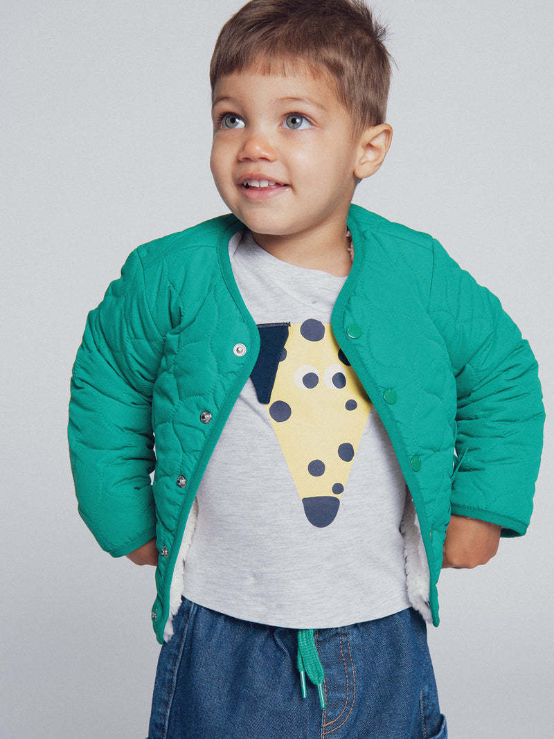 Reversible grüne Weste und ecru "ARTY SCHOOL" für Baby Jungen