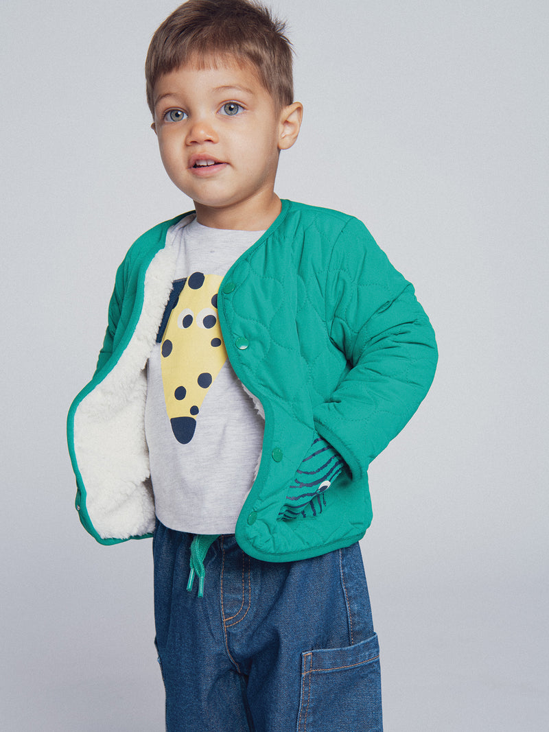 Reversible grüne Weste und ecru "ARTY SCHOOL" für Baby Jungen