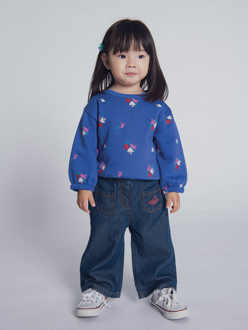 Dunkelblauer Jeans mit "ARTY SCHOOL" Stickerei für Baby Mädchen
