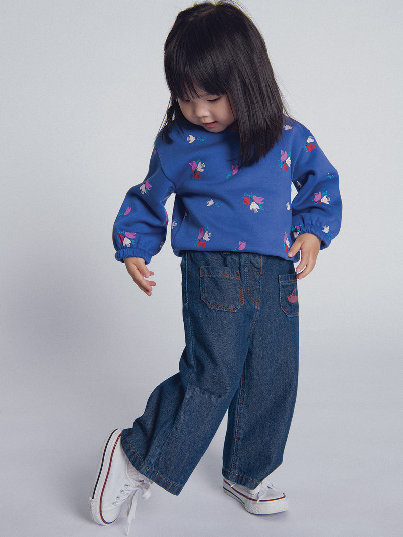 Dunkelblauer Jeans mit "ARTY SCHOOL" Stickerei für Baby Mädchen