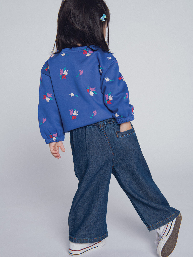 Dunkelblauer Jeans mit "ARTY SCHOOL" Stickerei für Baby Mädchen